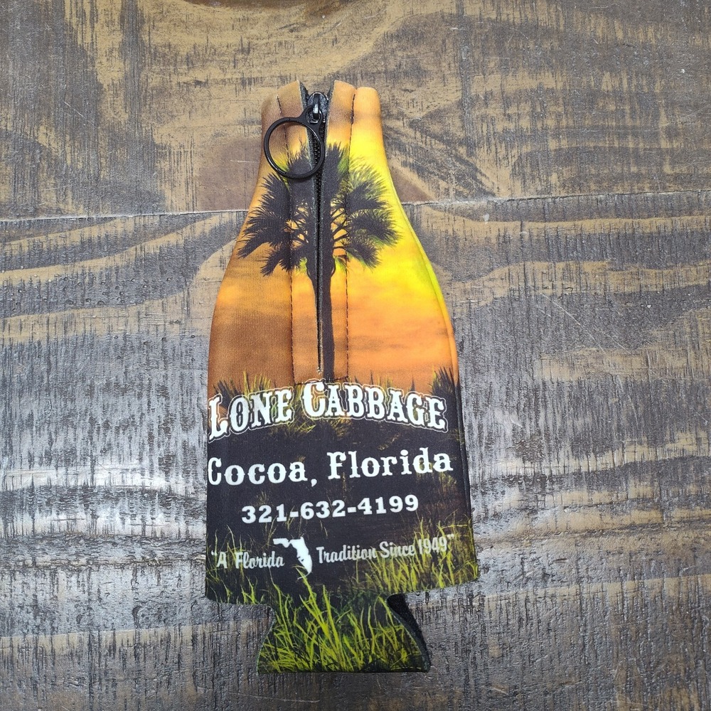 Lone Cabbage bottle coozie palm trees zipper